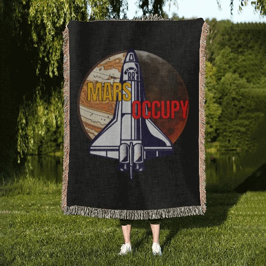 Mars Occupy -Rocket & Planet Space Design Woven Blankets