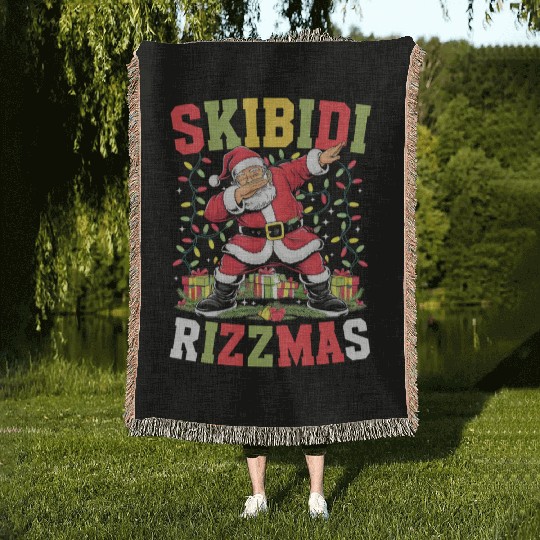 Rizz Christmas Santa Gen Alpha Skibidi Rizzmas Woven Blankets