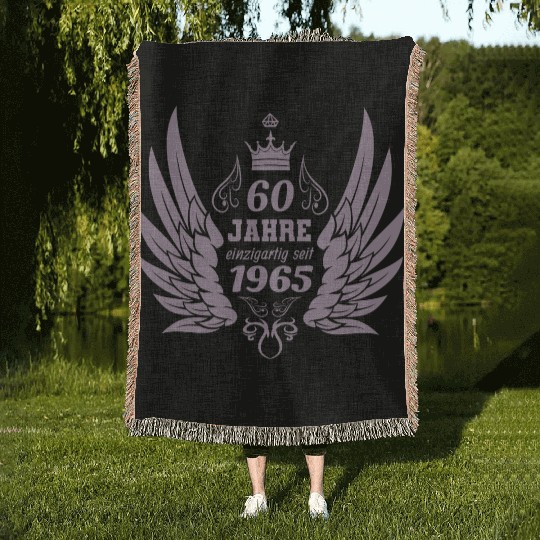 60 years unique since 1965 angel wings Woven Blankets