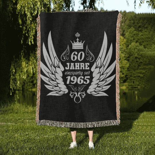 60 years unique since 1965 angel wings Woven Blankets