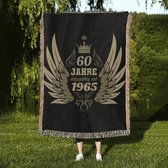 60 years unique since 1965 angel wings Woven Blankets