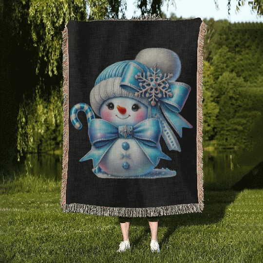 Cute Snowman, Christmas Snowman, Merry Christmas Woven Blankets