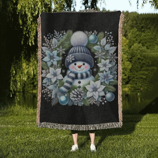Cute Snowman, Christmas Snowman, Merry Christmas Woven Blankets