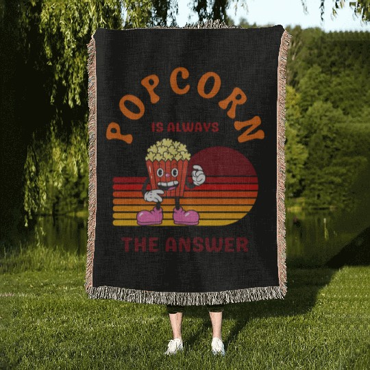 Popcorn Is Always the Answer – Funny Snack Lover Woven Blankets