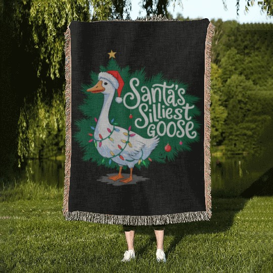 Santa s silliest goose Funny Christmas Family Woven Blankets