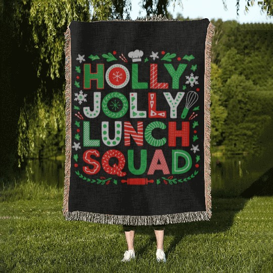 Jolly Lunch Squad Lunch Lady Christmas Lunch Lady Woven Blankets