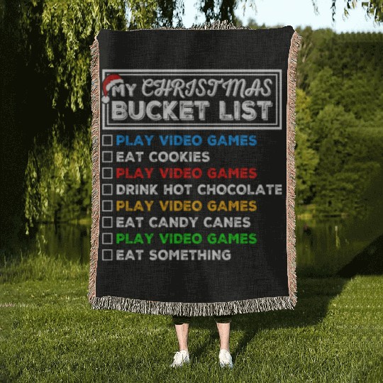Christmas Bucket List Video Games Xmas Gamer Woven Blankets