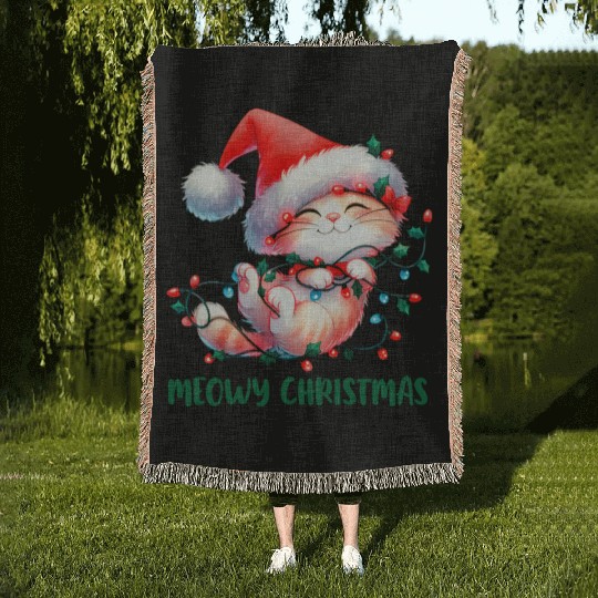 Meowy Christmas Woven Blankets
