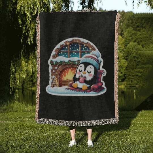 Funny penguin Christmas Woven Blankets
