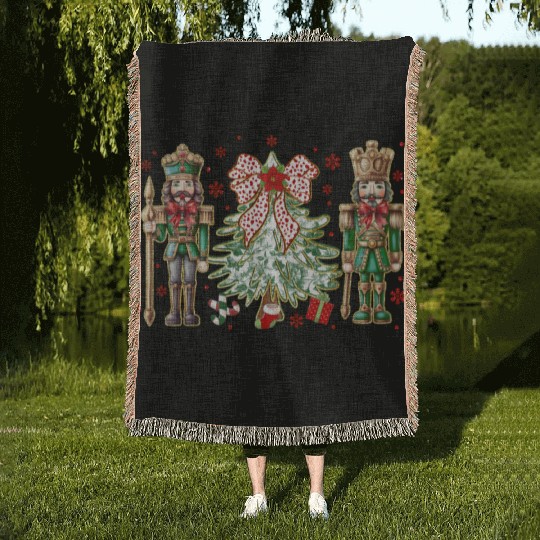 Green Floral Nutcrackers Woven Blankets