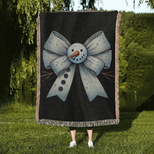 Snowman Coquette Bow, Merry Christmas Woven Blankets