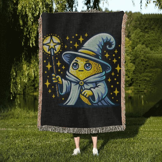 Cute Wizard Lemon with Magic Wand Woven Blankets
