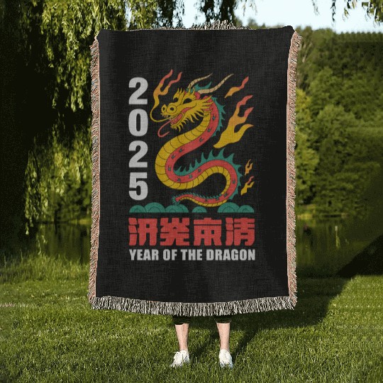 new year of the dragon Woven Blankets