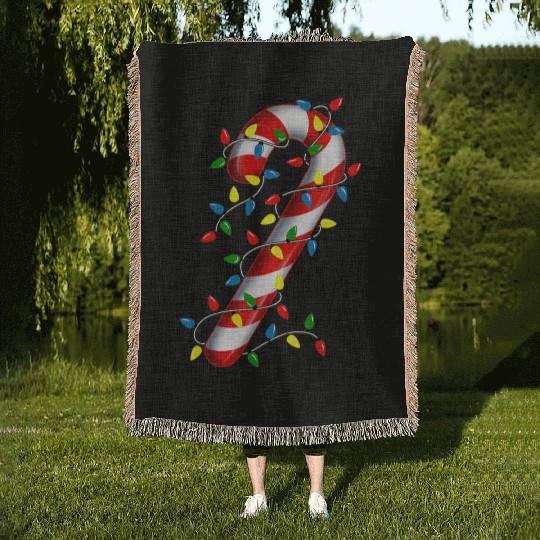 Candy Cane Merry and Bright Christmas Lights Candy Woven Blankets
