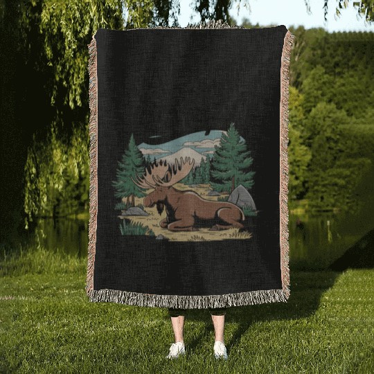 Moose in the Wild - Nature Therapy Graphic Woven Blankets