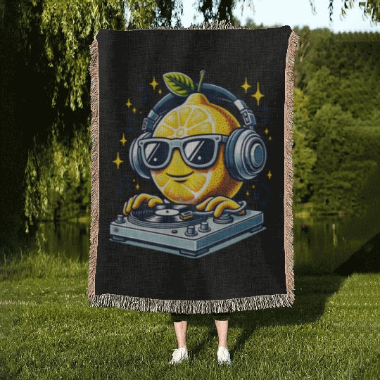 DJ Lemon Groove with Headphones and Turntable Woven Blankets