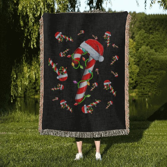 Candy Cane Merry and Bright Red and White Candy Woven Blankets