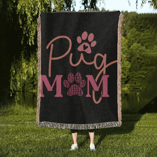 Pug Mom Woven Blankets Dog Lover Valentines Day For Dog Mom