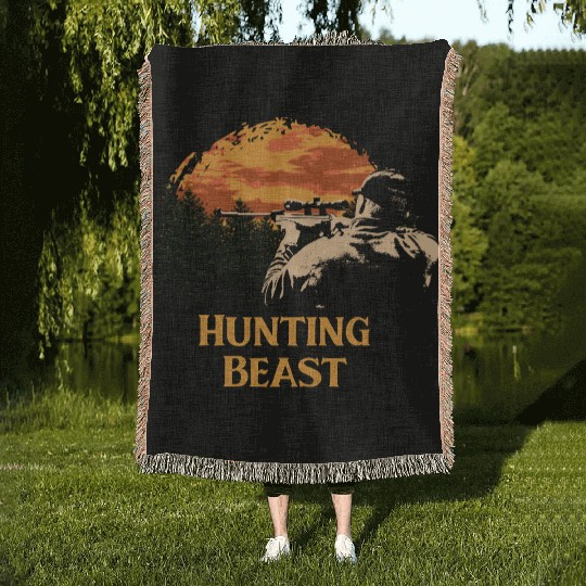 Hunting Beast Bear Hunter Bear Cub Animal Shooting Woven Blankets