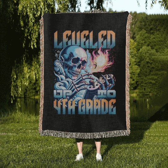 Levelled up to 4th grade, gamer society, school Woven Blankets