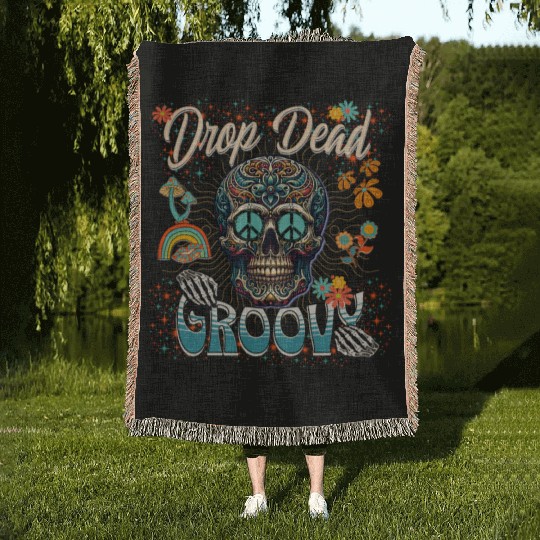 Drop Dead Groovy Psychedelic Skull Woven Blankets