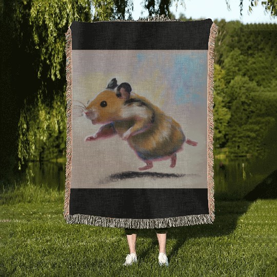 Running away hamster Woven Blankets