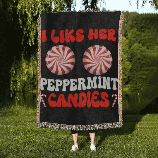 I Like Her Peppermint Candies Couples Christmas Woven Blankets
