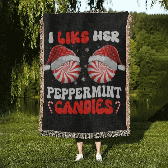 I Like Her Peppermint Candies Couples Christmas Woven Blankets