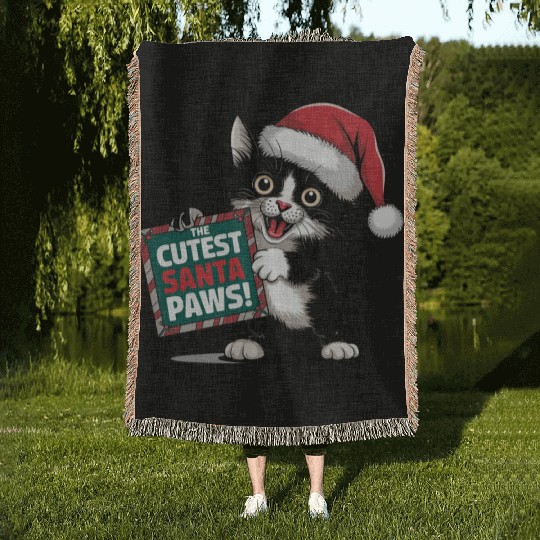 Cutest Santa Paws Woven Blankets