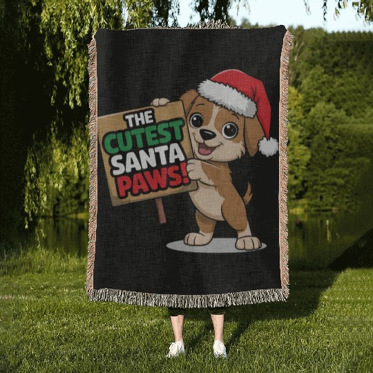 Cutest Santa Paws Woven Blankets