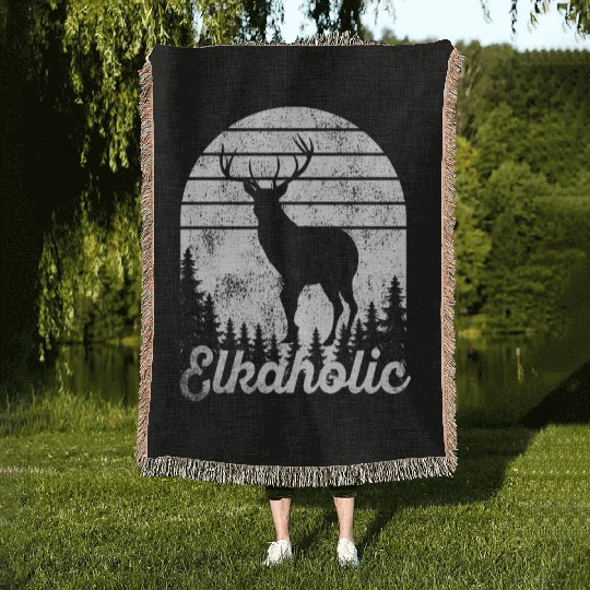 Elk Hunting Elkaholic Hunters Woven Blankets