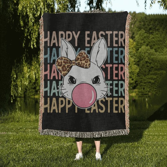Happy Easter Bunny, Easter Day Woven Blankets