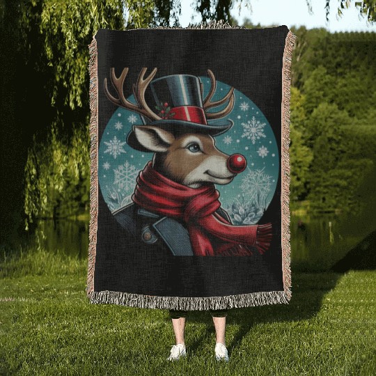 Vintage Red-Nosed Reindeer: Perfect For Christmas Woven Blankets