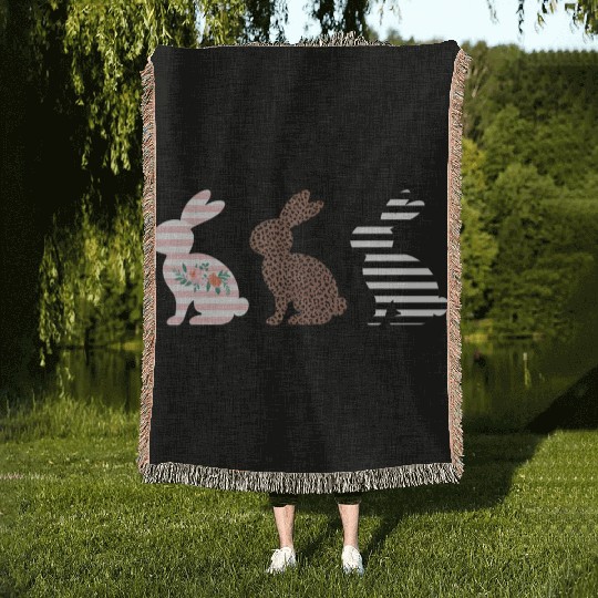 Happy Easter Cute Easter Leopard Bunny Rabbit Woven Blankets