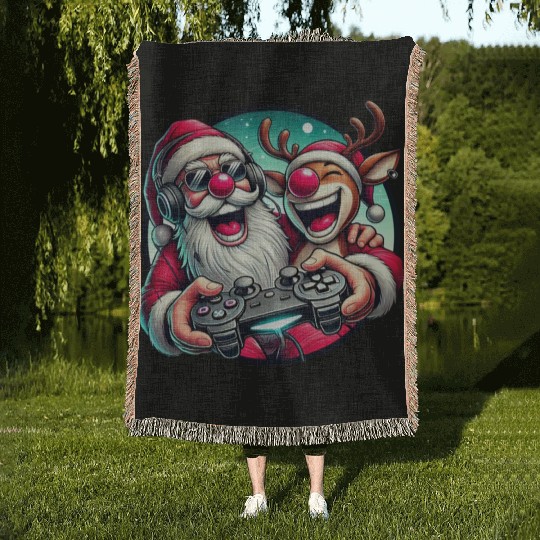 Funny Christmas Duo: Santa & Rudolph Gaming Woven Blankets