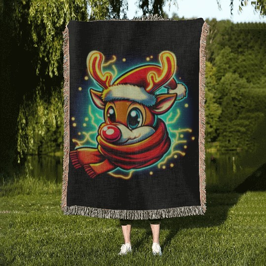 Funny Christmas Rudolph: Glowing Neon Santa Scarf Woven Blankets