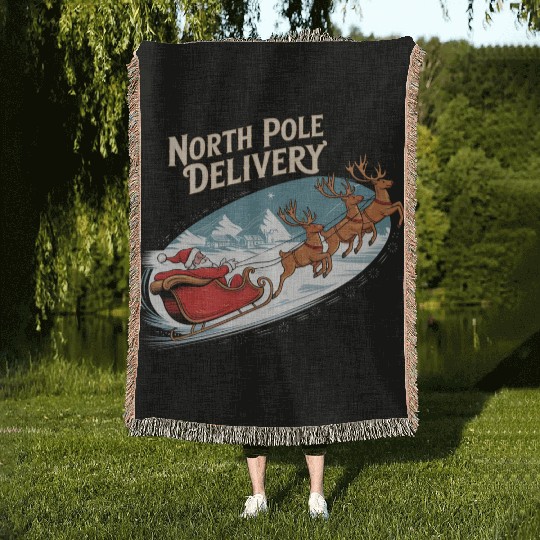 North Pole Delivery with Santa and Reindeer Woven Blankets