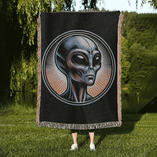 Grey Alien Woven Blankets