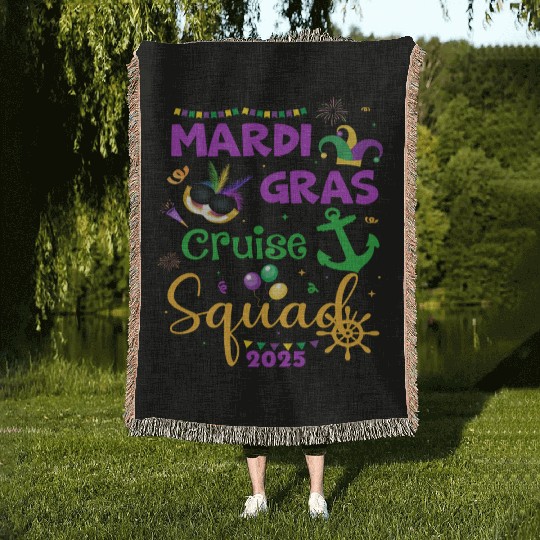Mardi Gras Cruise Squad 2025 Woven Blankets