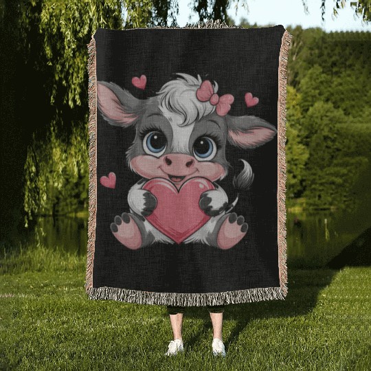 Cow Valentines Woven Blankets