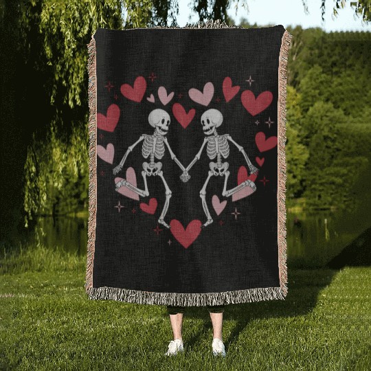 Coquette Valentine Dancing Skeleton Woven Blankets