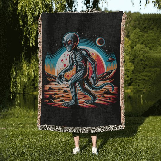 Alien on Mars Woven Blankets