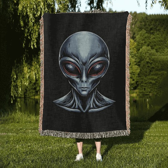 Grey Alien Woven Blankets