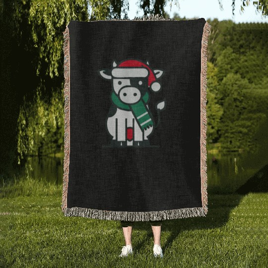 Jingle Mow Funny Christmas Cow Woven Blankets