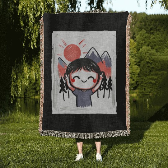 Funny Happy Kid in Nature Woven Blankets