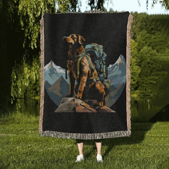 Dog mountaineering / hiking dogs Woven Blankets
