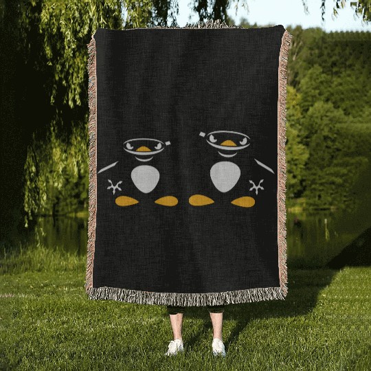 2 Penguins Ninja Samurai Japanese Katana Team Duo Woven Blankets