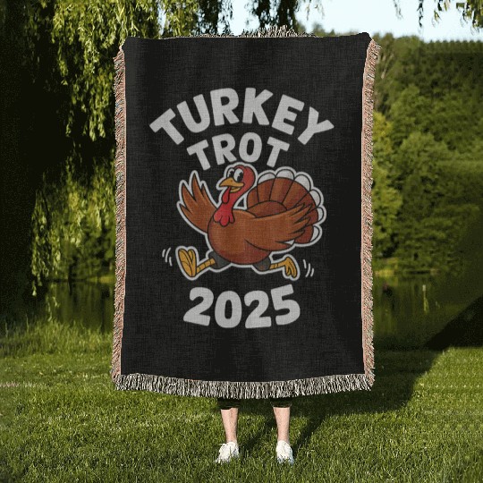 Funny Thanksgiving Turkey Trot 2025 Woven Blankets