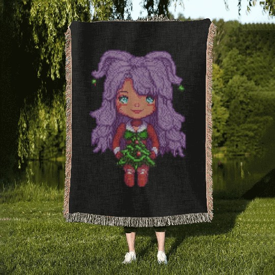 Christmas girl purple hair Woven Blankets