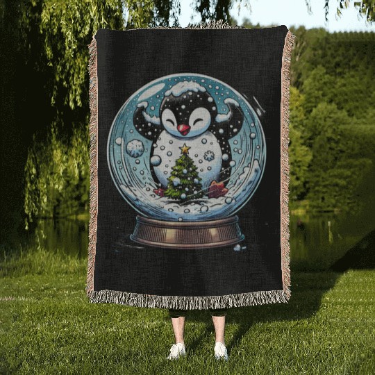 Penguin in a Snow Globe: Christmas Storm & Cheer Woven Blankets